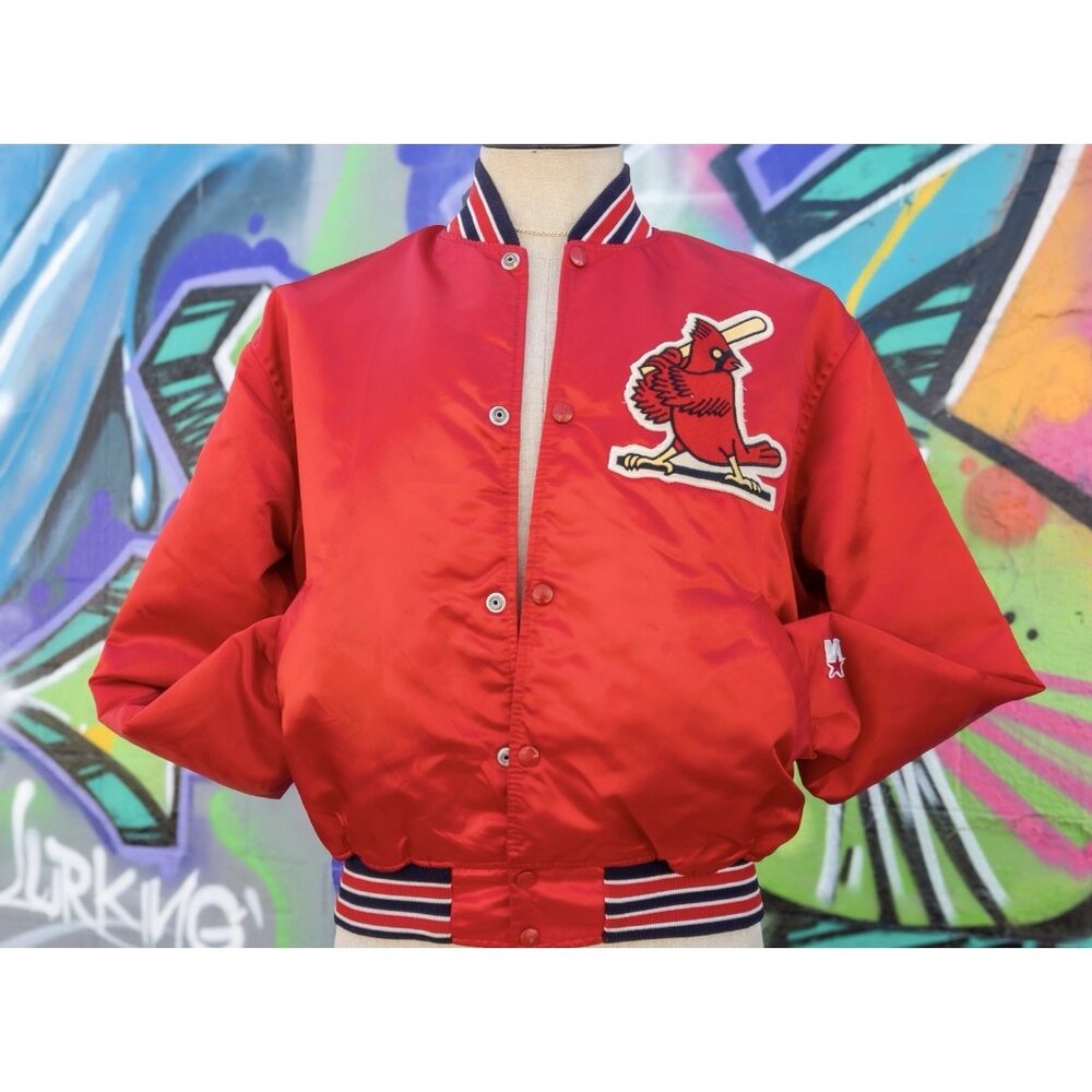 ST LOUIS CARDINALS MLB Vintage Bomber Jacket Size Large By Starter (Large) - Red